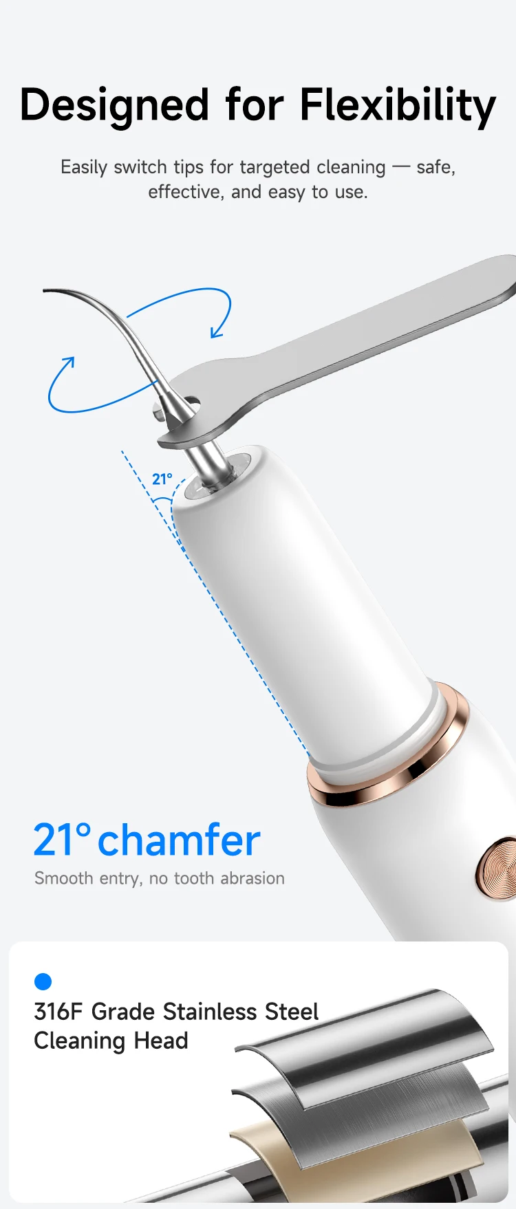 CURVY MOON T4 Tragbare Ultraschall-Elektrozahnbürste Professionelle Plaque- und Zahnsteinentfernung Zahnflecken-Entferner Reinigungswerkzeuge – Detail 10
