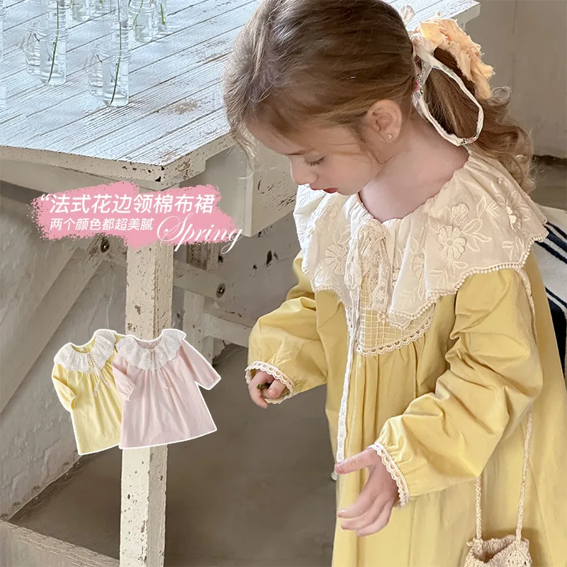

Girls' Dress2025Spring New Lace Trim Loose Baby Stylish Dress Children's Princess Dress