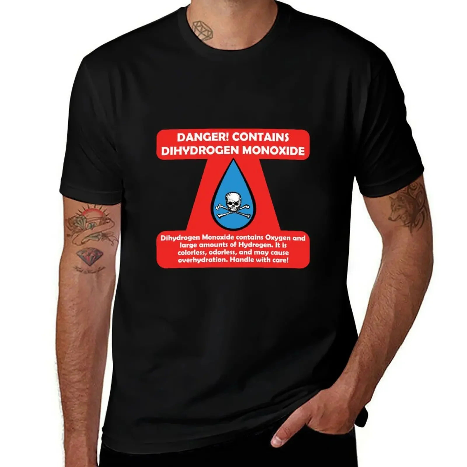 Dihydrogen Monoxide Warning With Water Drop Skull T-Shirt shirts graphic tee clothes clothes for men