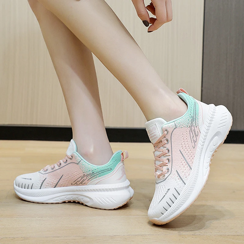 

Fashion Mesh Breathable Lace-up Running Sneakers 2024 Autumn New Thick-soled HHeightened Women's Shoes Soft Light Casual Shoes