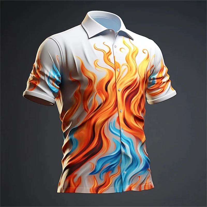 

Hawaii Men's Shirt 2024 New Shirt 3D Flame Texture Printed Short Sleeve Shirt Simple Casual Tops Loose Plus Size Men's Clothing