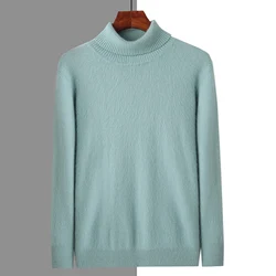 Autumn And Winter Solid Color Men's Mink Cashmere Sweater Turtleneck Loose Warm Casual Pullover Cashmere Sweater 2024 New Model