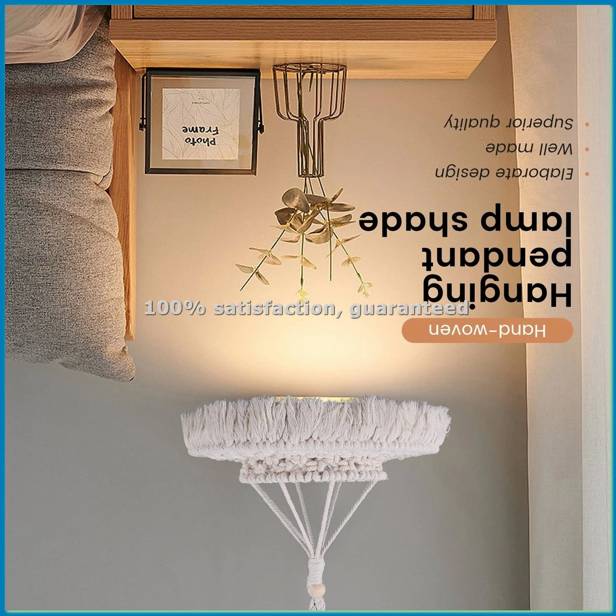 Macrame Lamp Shade Boho Hanging Pendant Light Cover Modern Office Bedroom Living Room Nursery Bohemian Home Decor-A10G