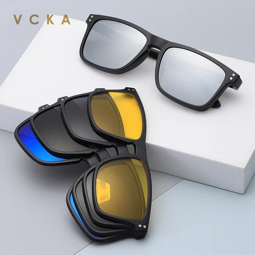 VCKA-gafas de lectura con montura para hombre y mujer, lentes de sol polarizadas magnéticas de cinco piezas con espejo, tendencia de primavera TR, + 2022 ~ + 1,0, novedad de 4,0