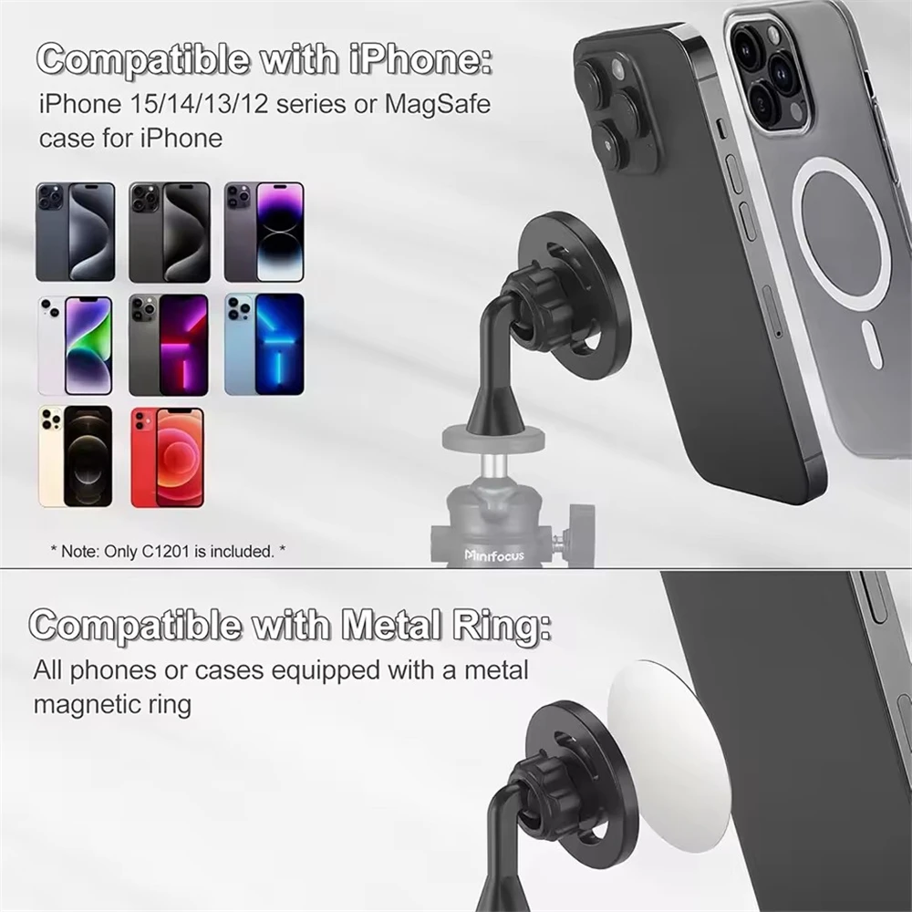 Magnetyczny adapter do statywu z mocowaniem na telefon z otworem 1/4"-20 do MagSafe, kompatybilny z iPhone 16 15 14 13 12 Plus Pro Max Mini Case, do selfie sticka — zdjęcie produktu 4