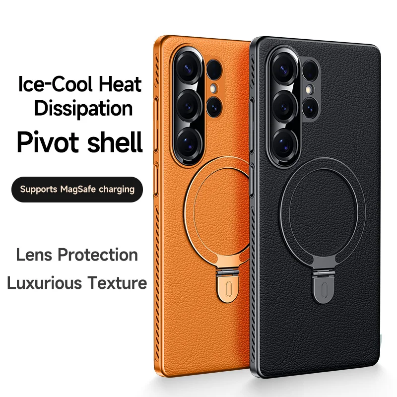 Seite Streifen Loch Wärmeableitung Leder Telefon Fall, für Samsung Galaxy S24 S25 Ultra Objektiv All Inclusive Metall Halterung Abdeckung