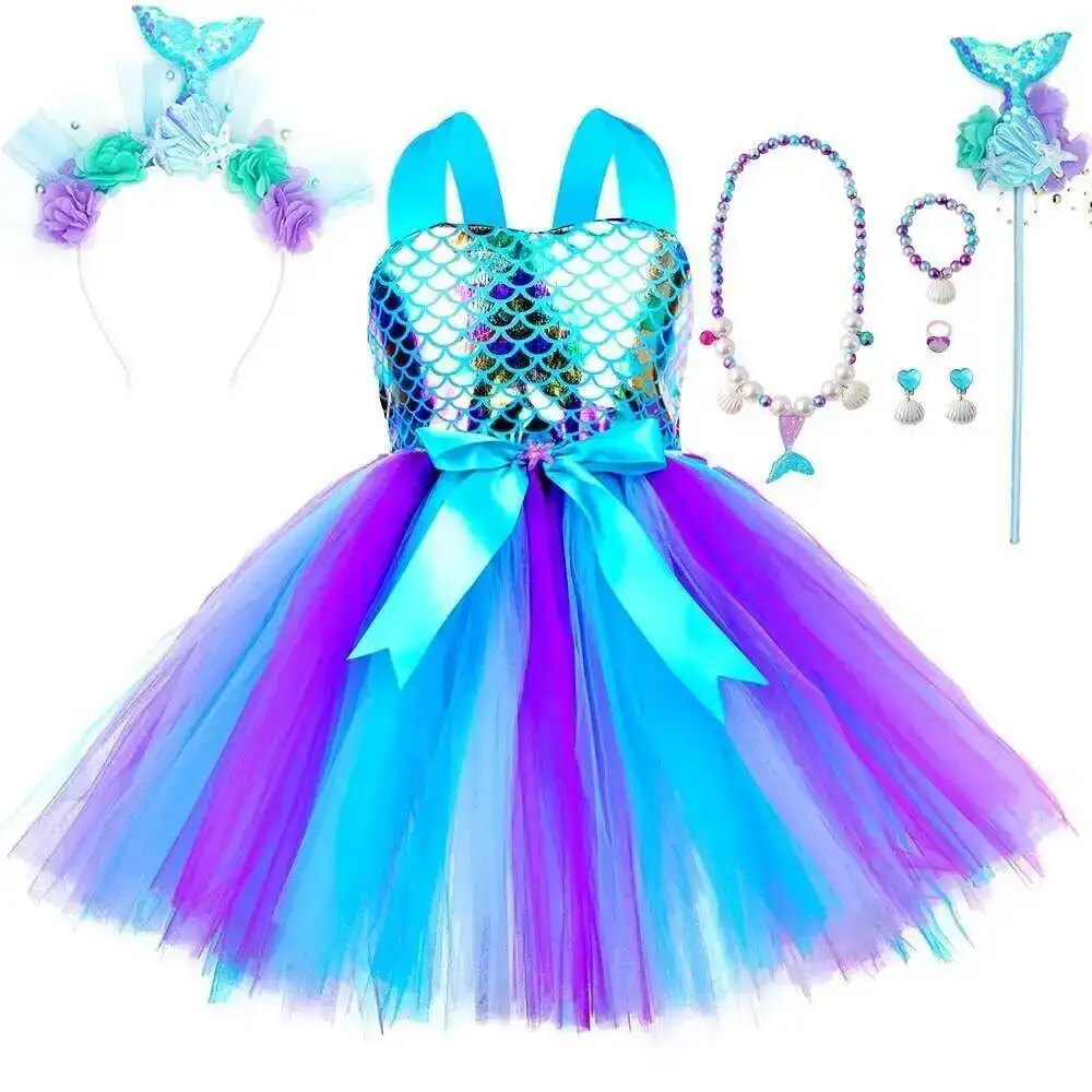 

Блестящий костюм Русалочки для девочек, платья принцессы Seamaid для детей, одежда на Хэллоуин, Рождество, наряд на день рождения, Новый год