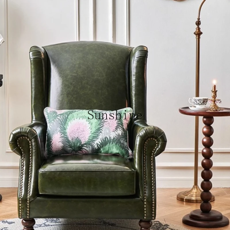 

American oil wax leather single sofa retro living room high back casual chair