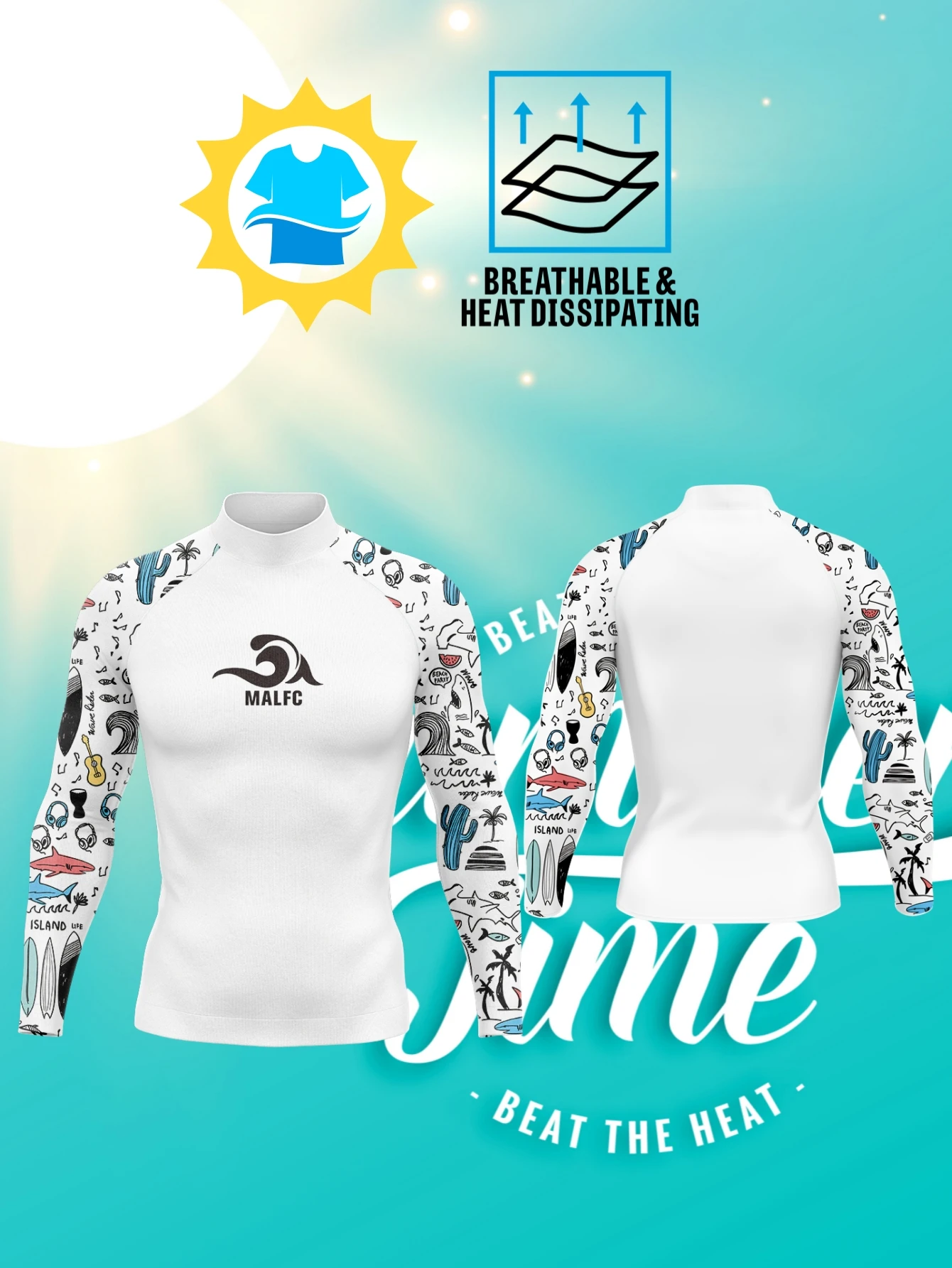 MALFC Rash guard men Surfing Clothes Swimsuit Surf Wear UPF 50 Water Sport Long Sleeve T-shirt Swimwear snorkeling