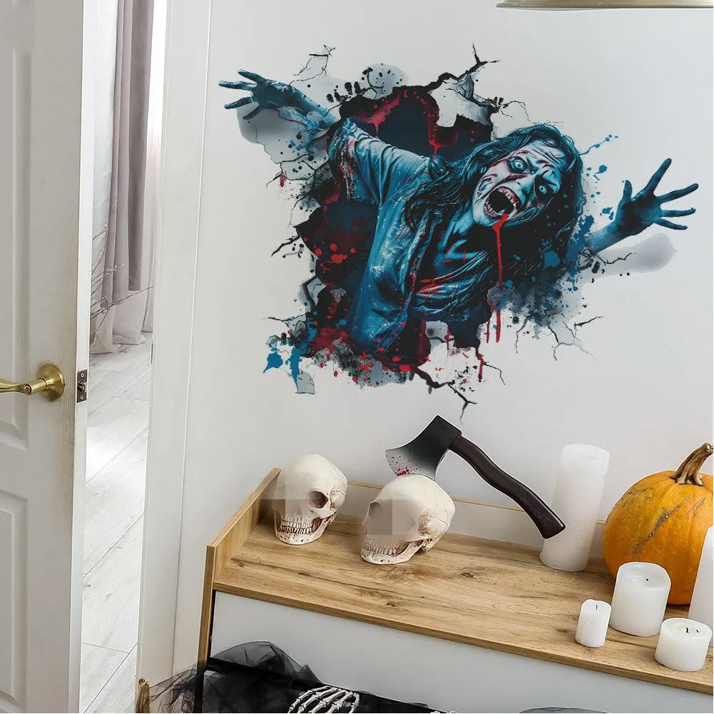 3D Halloween Wall Decals Scary Zombie Wall Stickers Removable For Bedroom Living Room Bathroom Background Decoration