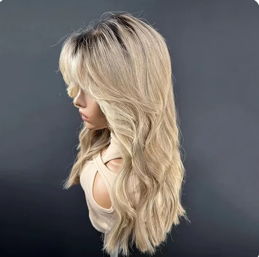 Lace Part Wigs for Women Ombre Ash Honey Blonde Colored Glueless Wigs with Bangs WEar and go 100% Natural Woman"s Wig Synthetic