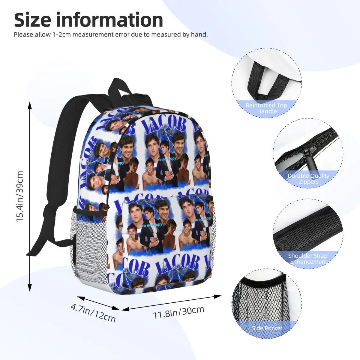 Jacob Elordi Australian Actor Backpack Student Boys Girls BookBag Men Women School Bag Laptop Shoulder Bags