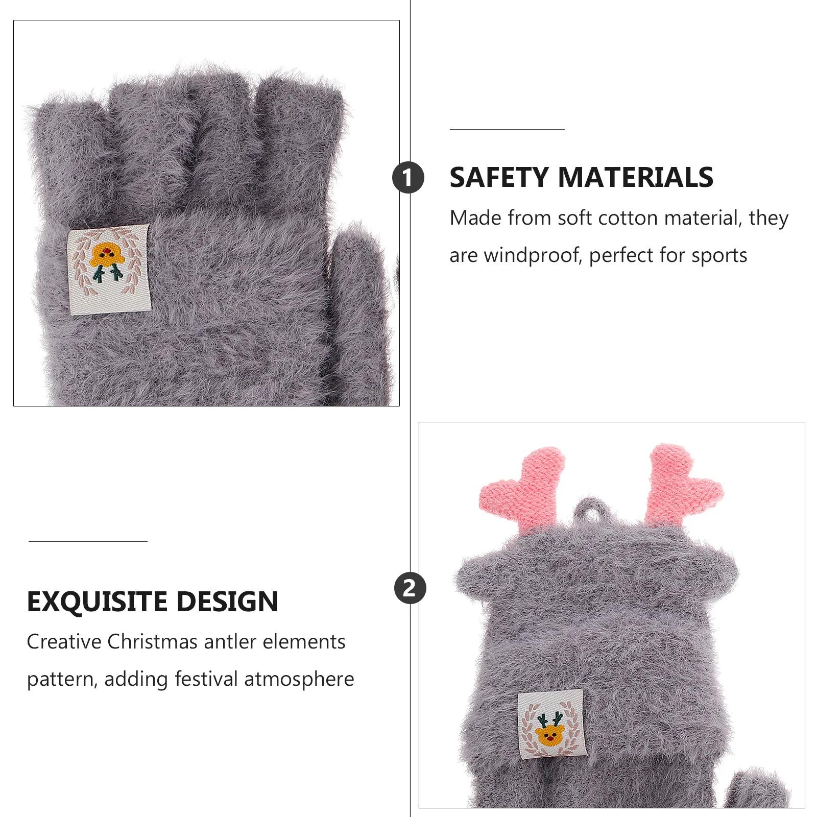 

1 Pair Warm Fleece Lined Deer Horn Gloves Christmas Cartoon Mitten For Women Winter Outdoor Girls Half Finger Glove Cycling
