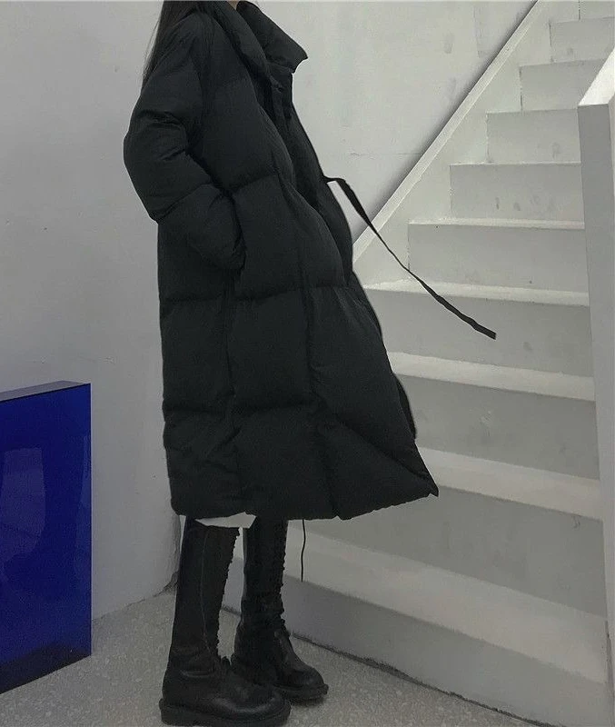 سترة نسائية شتوية جديدة فضفاضة داكنة متوسطة إلى طويلة من القطن لعام 2025 #2