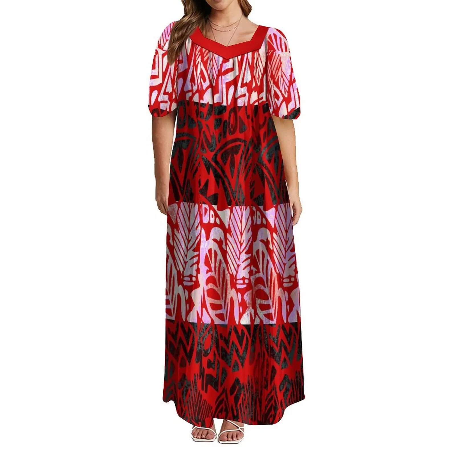 Polynesian Loose Women Long Dress Unique Chicken Heart Neck Design MUMU Hawaii Tribal Style Women Clothing