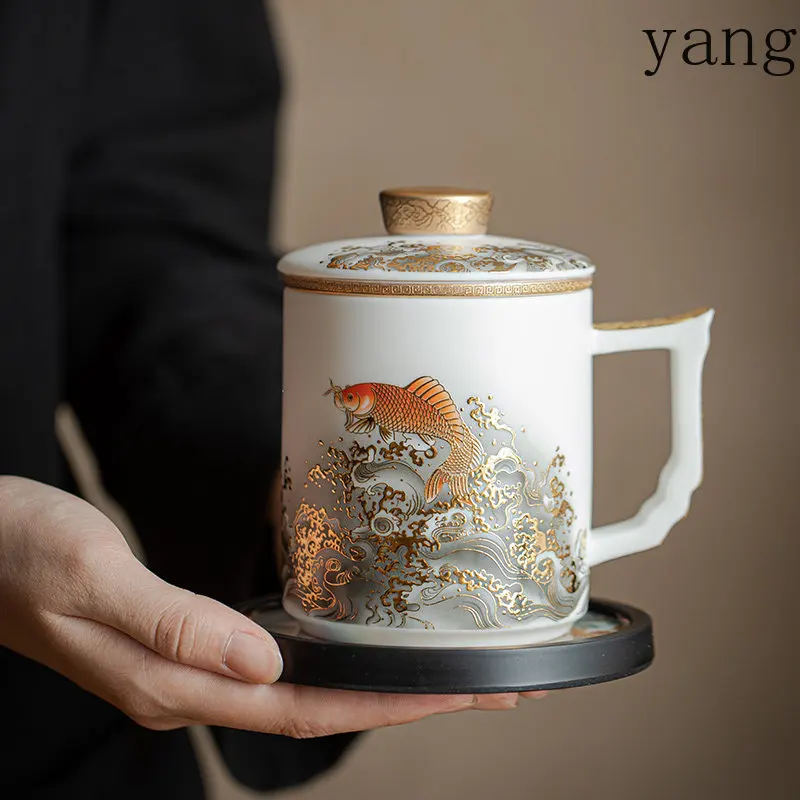 CX Suet Jade Porcelain Tea Cup with Tea Infuser Ceramic tea separation cup for office and daily tea drinking
