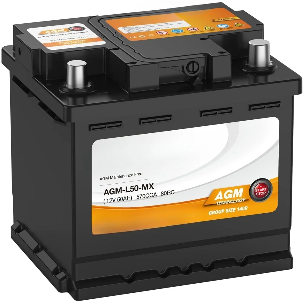 Group 140R H4 LN1 Start and Stop Car Battery 12v 50AH 570CCA AGM BCI140R Maintenance Free Automotive Replacement, Customized