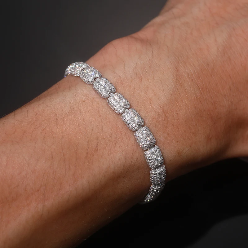 HIP HOP Full Moissanite Paved S925 Sterling Silver Geometric Link Chain Bracelets Women Men Hip Hop Bling Ice Out Rapper Jewelry