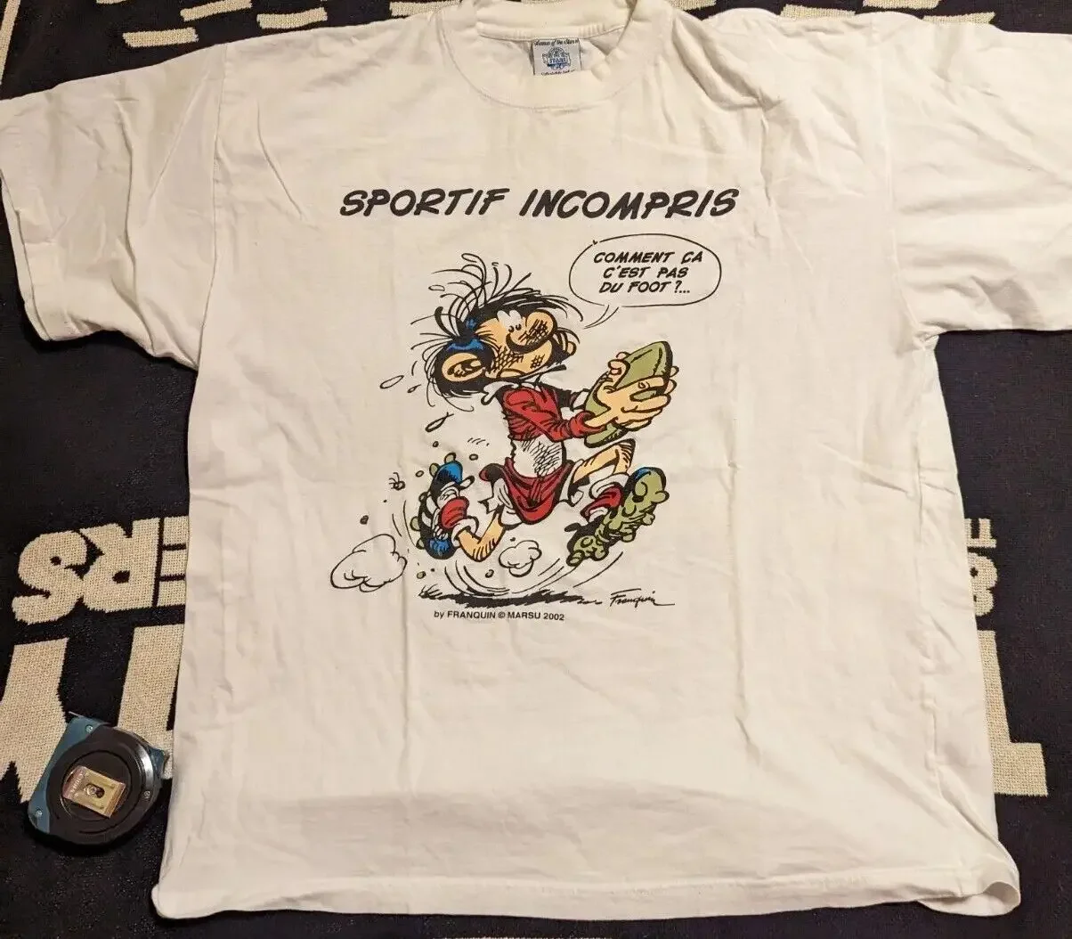 Vintage 2002 Andre Franquin Marsu Gaston Cartoon T Shirt XL Spirou Comics long sleeves