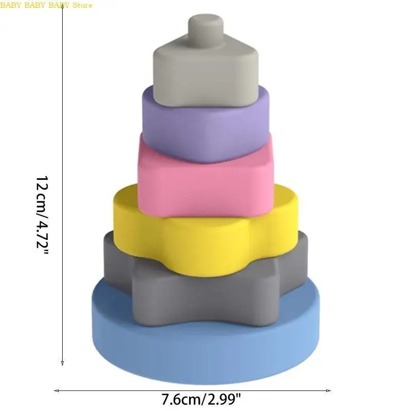 Q81A Tháp Stacking đầy màu sắc Khối đồ chơi Khối học Tumble Jumble Color nhận thức Squeezable Ring Tương tác Quà tặng cảm giác