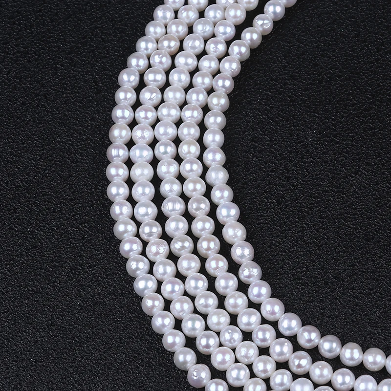 High 5.5-6.0mm Round White Chinese Freshwater Akoya Pearl Loose Strand Necklace