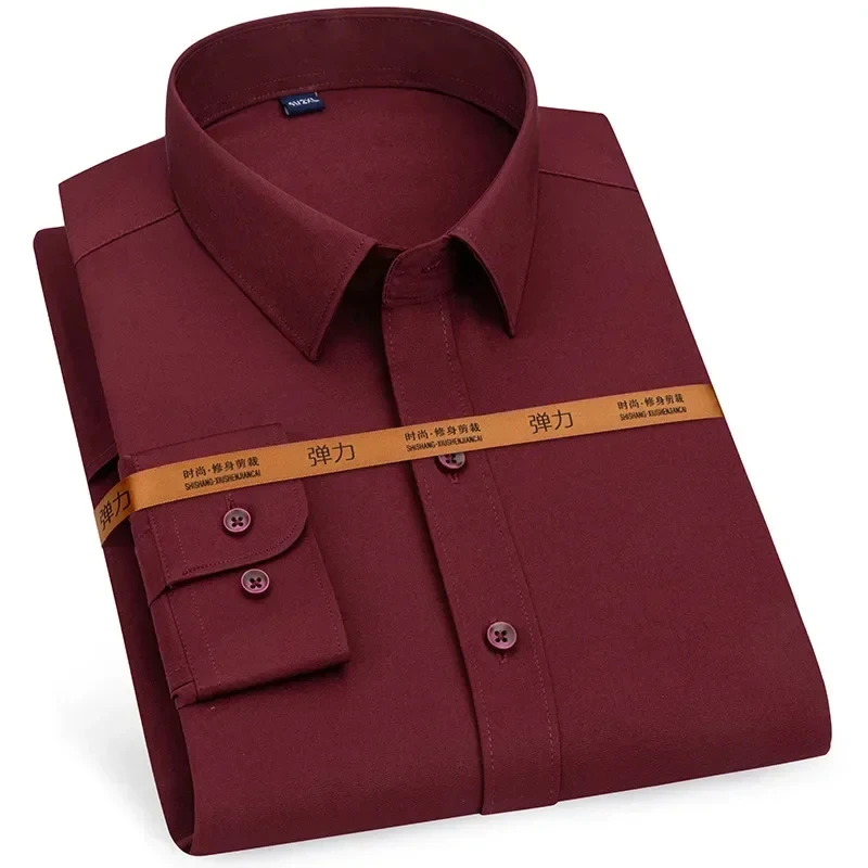 

H272 Brown long-short-sleeved, iron-free business slim casual loose groomsman shirt