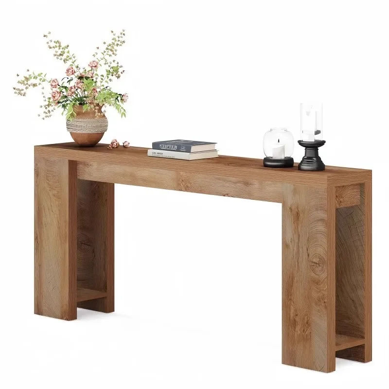 Solid wood entrance table, light luxury, American retro entrance, wall-against entrance platform