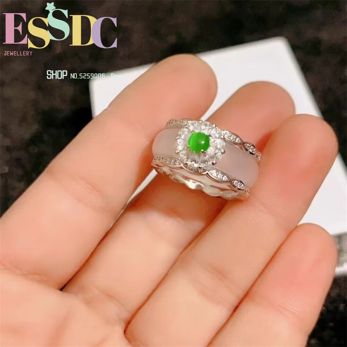 Wholesale Gao Bing 925 Silver Plated Inlaid White Chalcedony Women's Ring  Onyx One Ring Two Jade Gifts Charm Jewelry Fashion