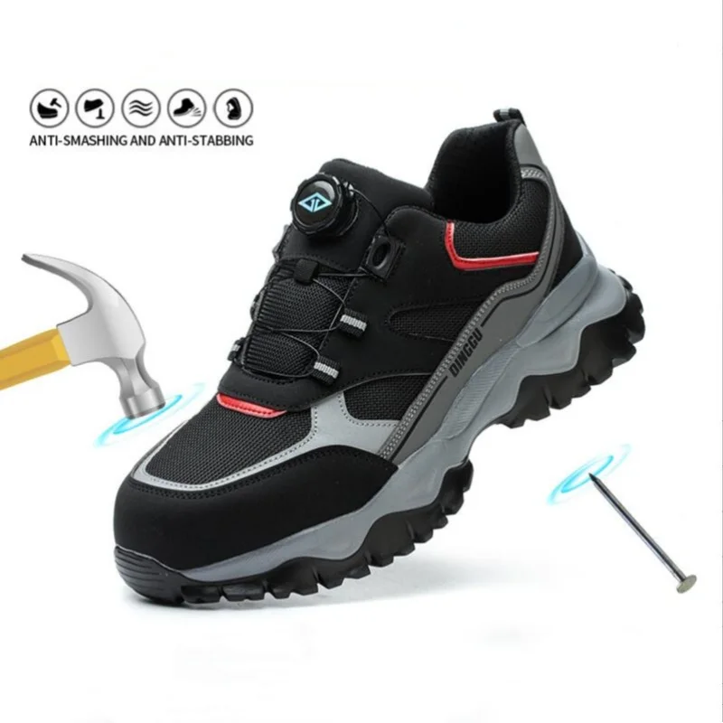 

Легкие дышащие кроссовки со стальным носком для мужчин, защита от ударов и проколов, защитная обувь, рабочая обувь с вращающейся кнопкой