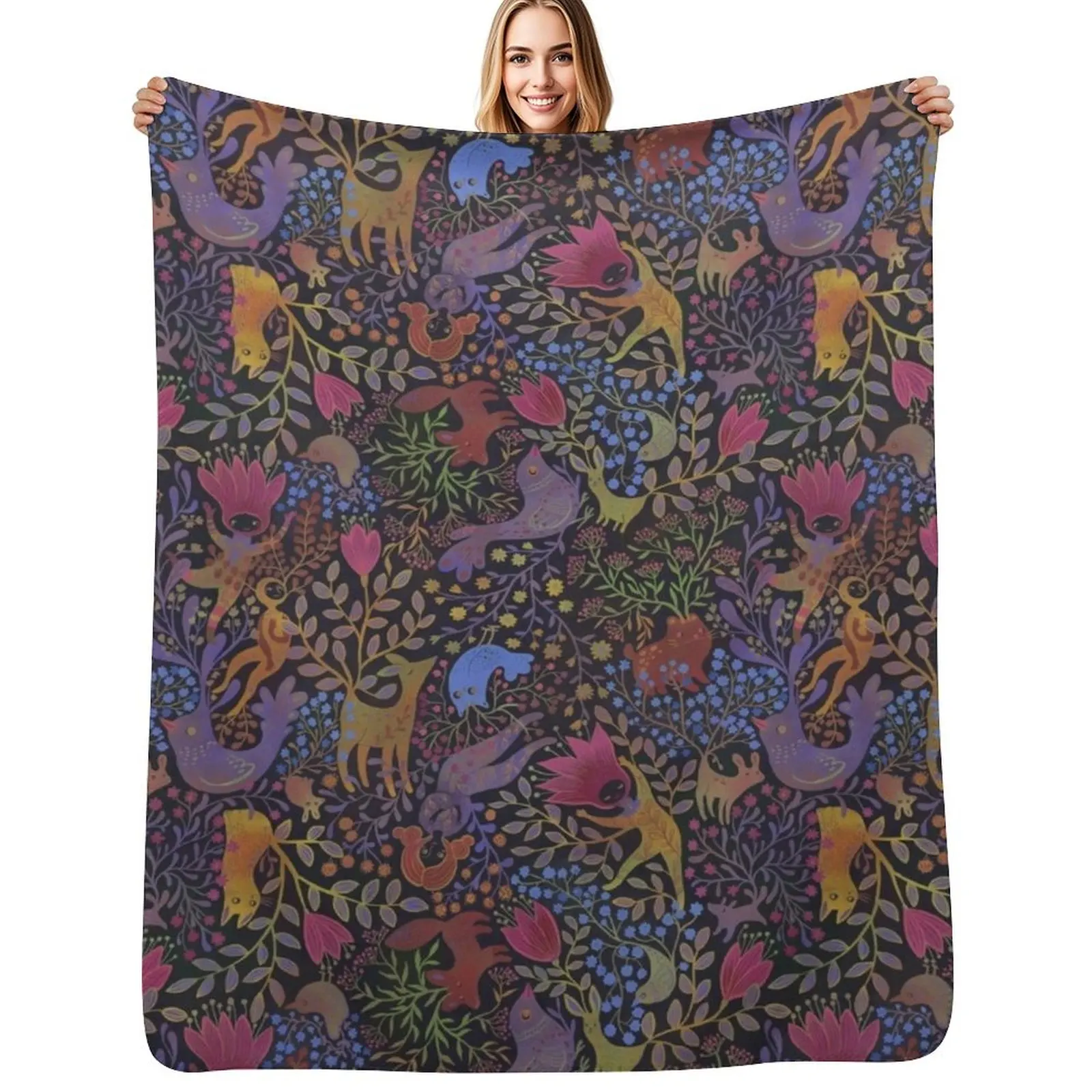 Jewel tone design in dark background Throw Blanket Travel Size Cozy Blanket for Plane Train