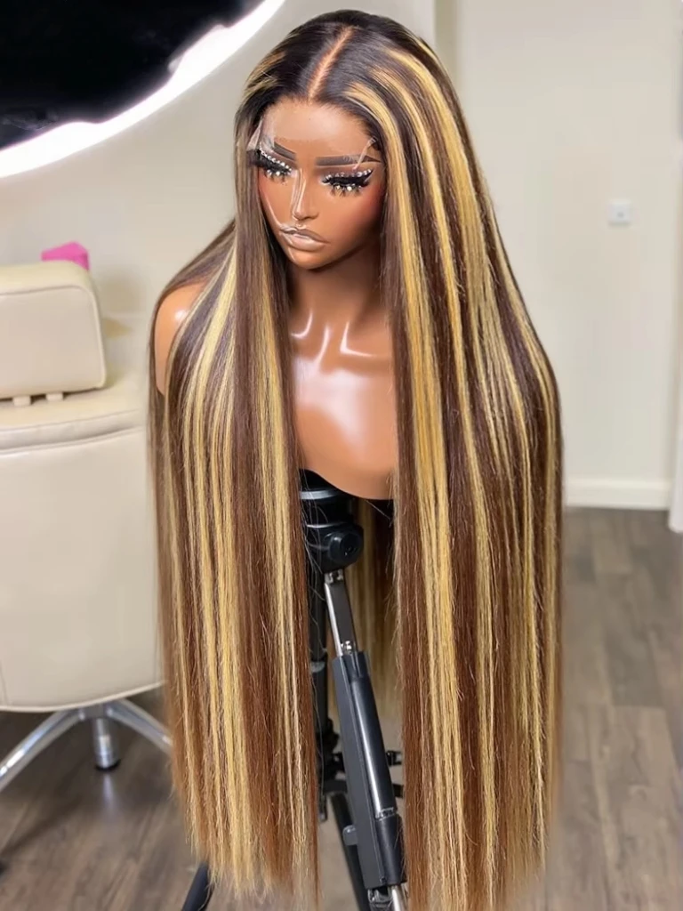 

250Density Honey Blonde 30Inch Ombre Highlight 13x6 Lace Frontal Wig Human Hair Human Hair Highlight Wig Human Hair Pre Plucked