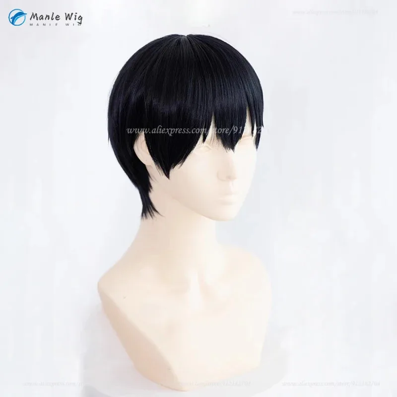 qq681Tobio 影山飛雄 スカルプショートブラックウィッグ アニメコスプレ 耐熱合成ウィッグ ハロウィンパーティー W
