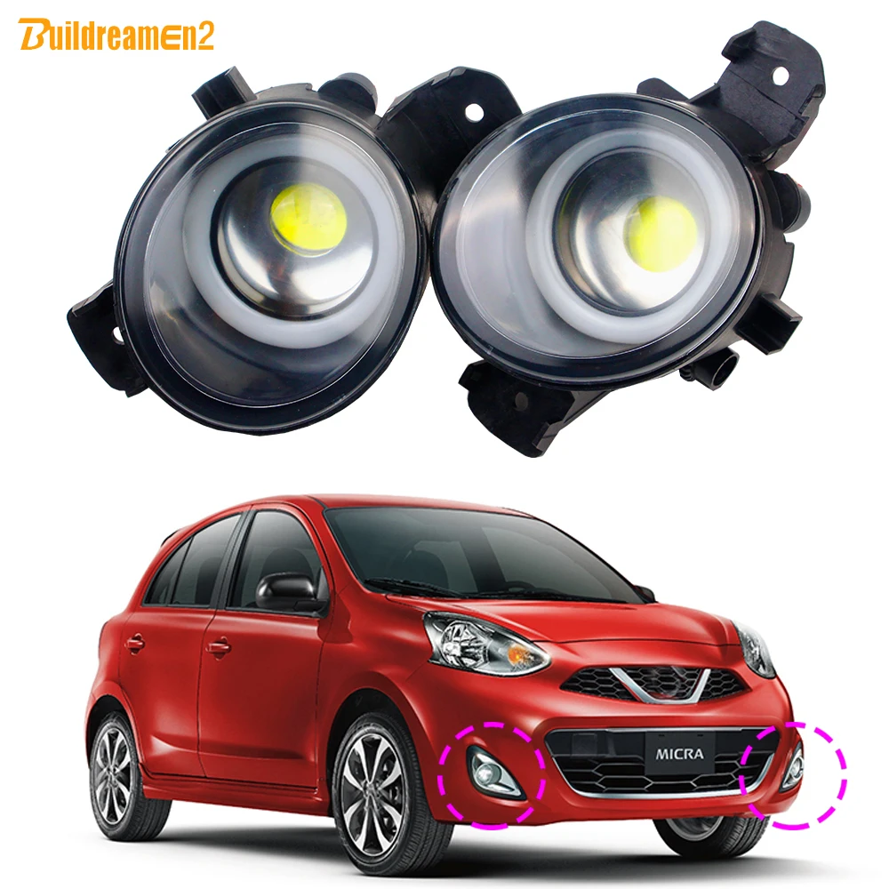 1 Pair Car Glass Lens LED Fog Light Angel Eye Daylight Fog Lamp DRL 30W H11 For Nissan Micra March 4/IV K13 2010-2016 2021-2023