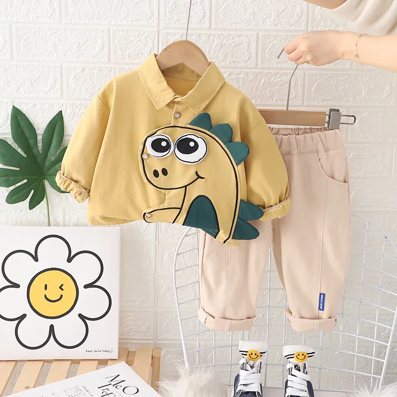 Toddler Spring Outfits 2024 Designer Baby Boy Clothes 1 To 6 Years Cartoon Dinosaur Long Sleeve Shirts and Pants Kids Boys Suit