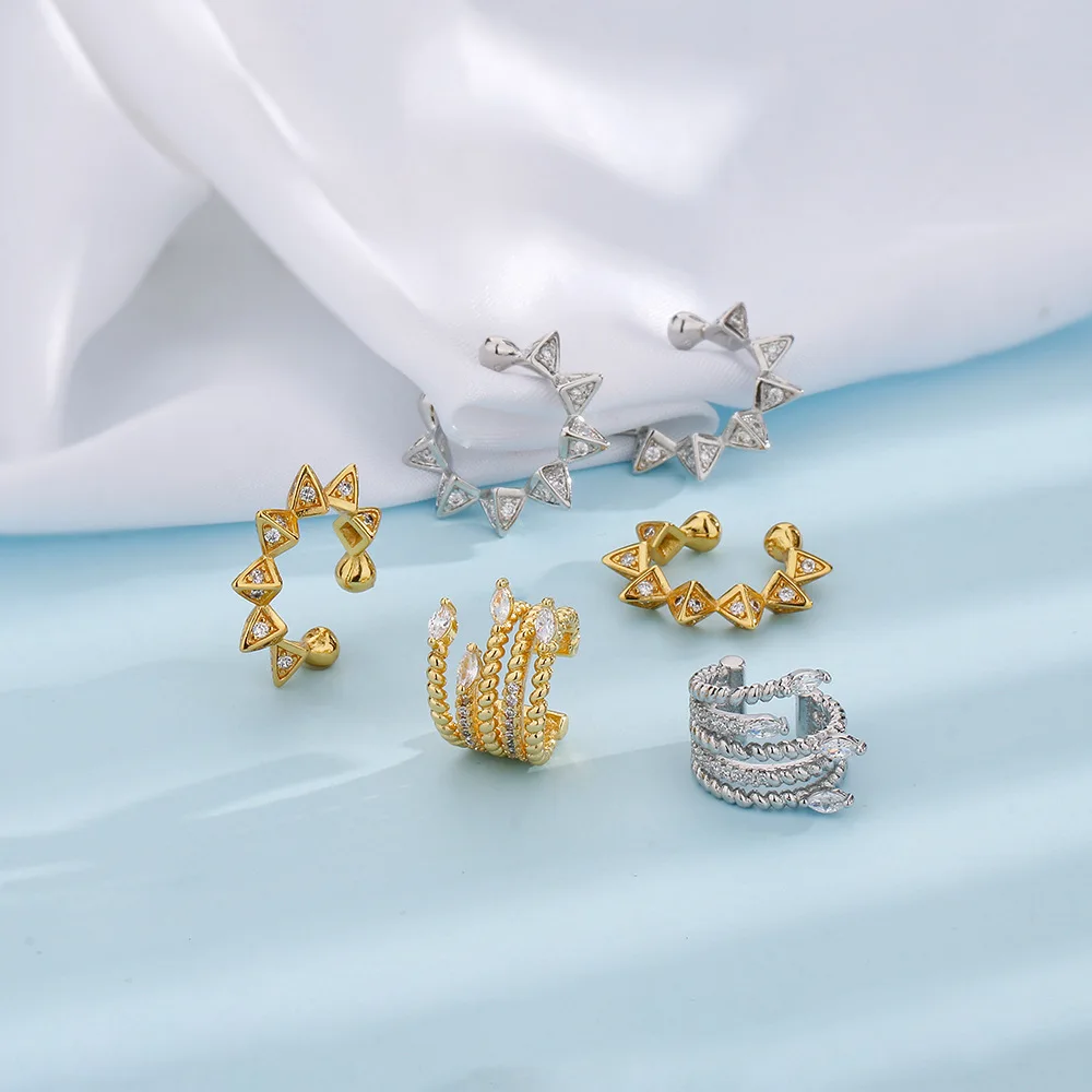 1pc No Pierced Rivet Earcuff Earrings For Women Cool Punk Silver Color Angle Wings Cartilage Ear Bone Clip Fake Piercing EF003
