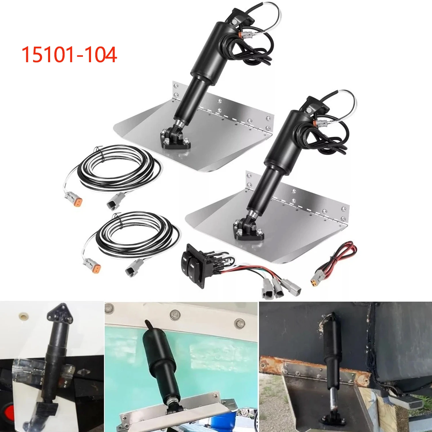 9' X 12' Standard Boat Trim Tab Kit, 12V Electric Trim Tabs with Double Rocker Switch for 16–25 ft Boats ,Replace 15101-104