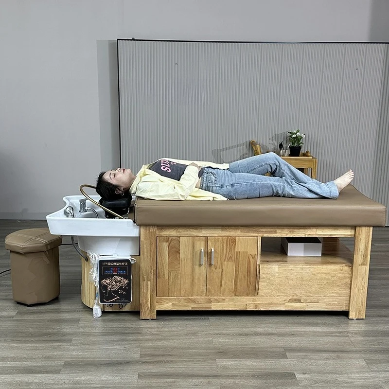 Solid wood shampoo bed head treatment health massage bed flushing bed fumigation beauty medicine soup