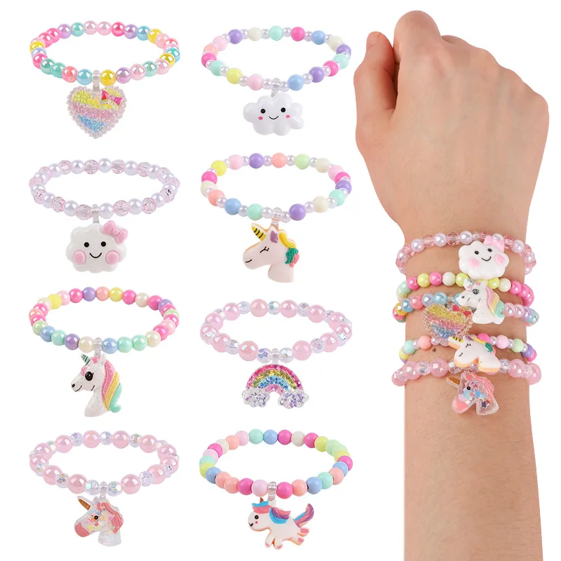 

Cute Acrylic Colored Bead Bracelet Cartoon Cloud Unicorn Love Rainbow Mermaid Pendant Women Birthday Party Accessories Gift