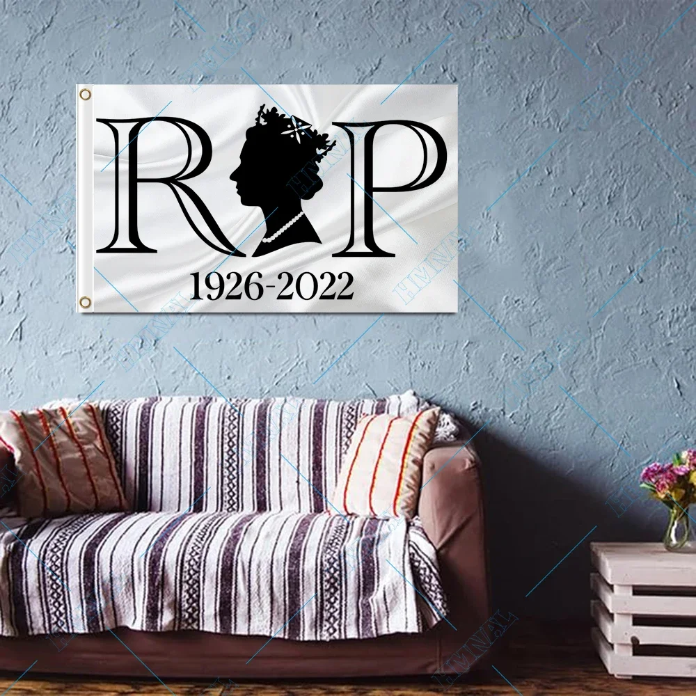 2X3FT 90x150cm banner of Queen Elizabeth 1926-2022 Rip Side Profile Silhouette with Crown Flag Wall decoration FLAG
