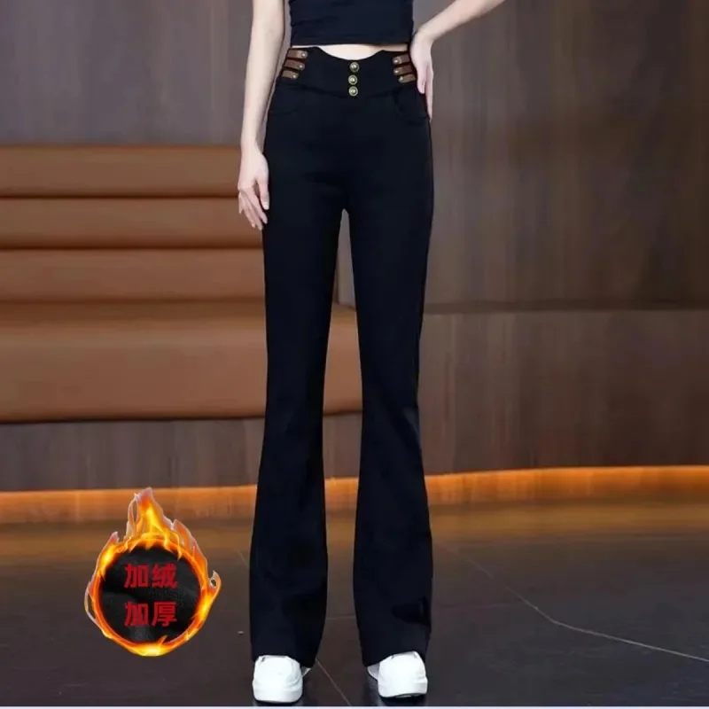 Korean Female High Waist Micro Flared Pants Autumn Winter Women Large Size 4XL Cowboy Pantalons Ladies Horseshoe  Denim Trousers