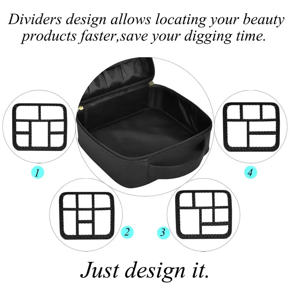 حقيبة مستحضرات تجميل محمولة بطبقتين مع فواصل قابلة للتعديل ، علبة ، إكسسوارات مستحضرات تجميل