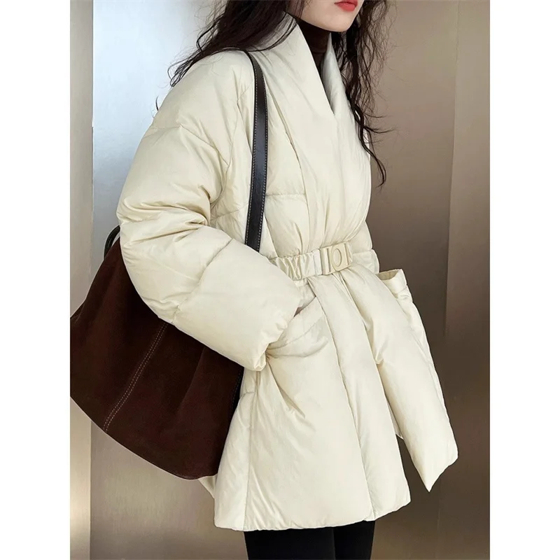 Gentle Style Temperament Versatile Lace up Design Sense Long Sleeved Cotton Jacket Women 2025 Winter New Light Mature Style Top