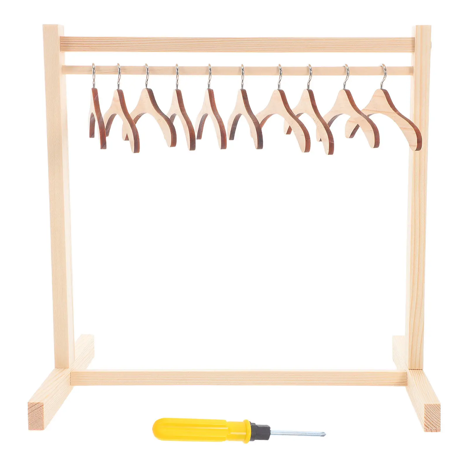 

Набор из 1 миниатюрной деревянной вешалки для одежды для кукольного домика: органайзер для гардероба, подставка для демонстрации крошечных платьев, прочная маленькая модная подставка