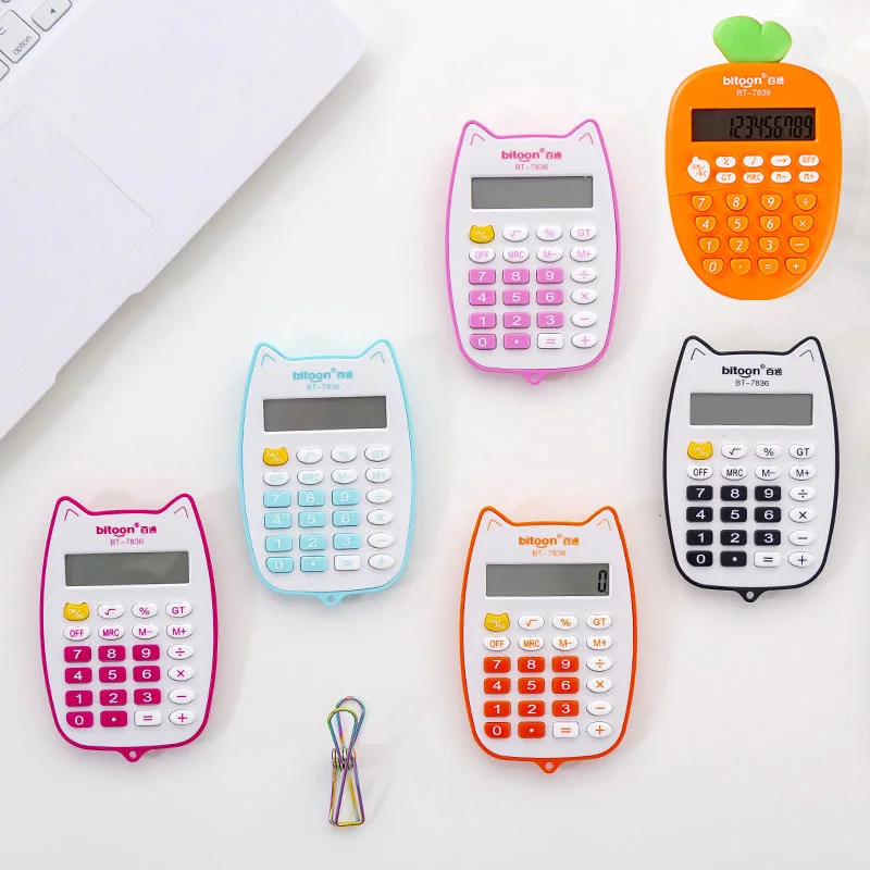 Práctica y bonita Mini calculadora de gato con pantalla LED grande de 12 dígitos, calculadora portátil de mano para estudiantes, empleados de oficina para adolescentes