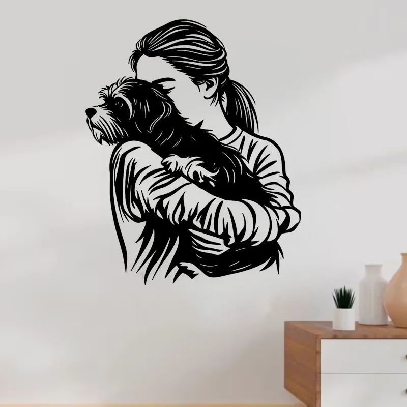 Girl Holding a Dog Iron Wall Sculpture Wall Sculptures - Warm and interactive silhouette pattern of a ponytail 1PC