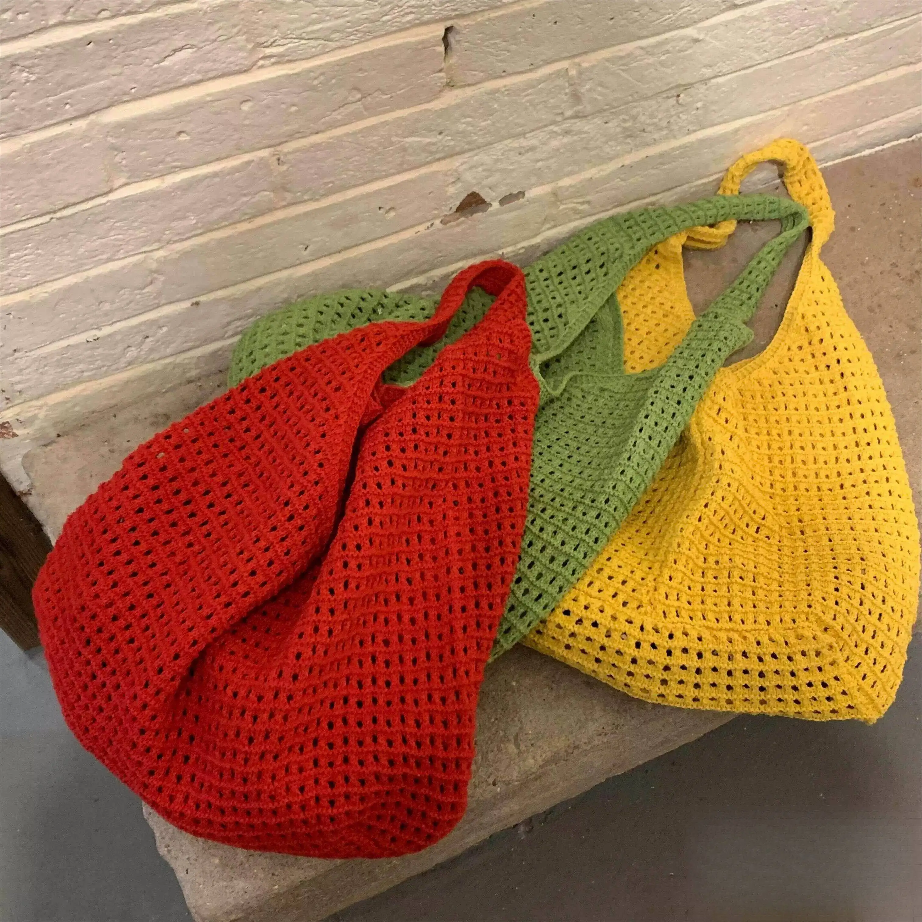 2026 Summer New Hollow out Handwoven Cotton Thread Shoulder Bag Women's Holiday Style Handbag Single Shoulder Hobo Bag