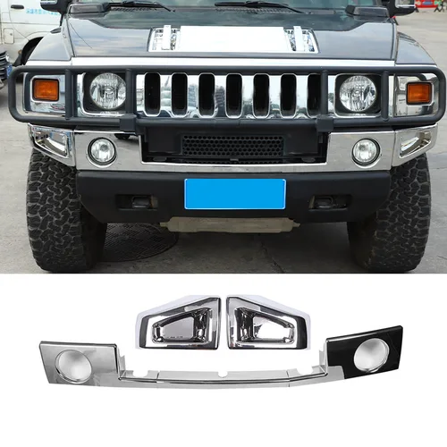 Imagen 1 del producto Para Hummer H2 2003-2009 ABS plata parachoques delantero de coche tira embellecedora inferior luces antiniebla delanteras cubierta embellecedora accesorios de coche