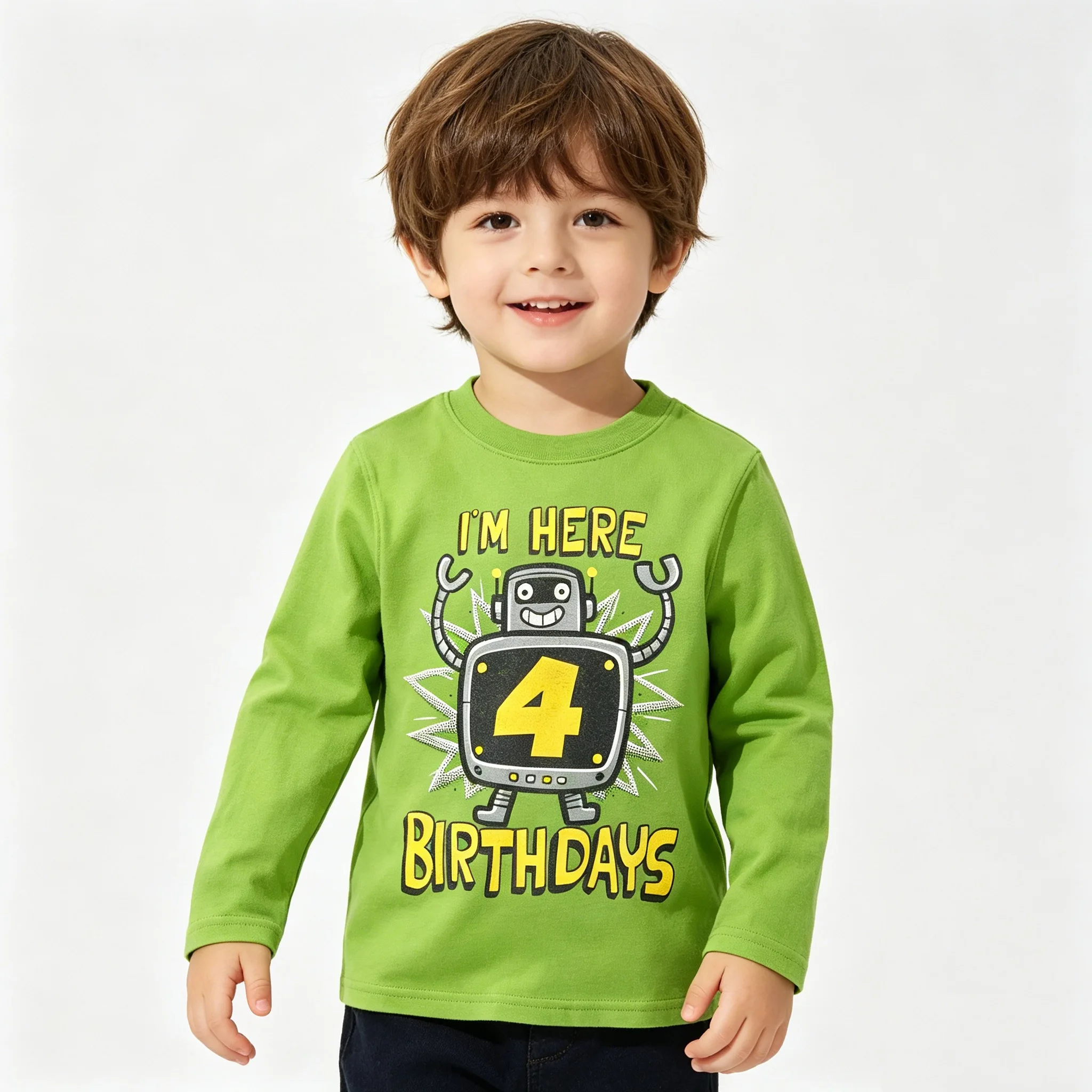 Robot Baby Boys Tee Shirts Long Cotton Toddler Boy T-Shirt Soft 1-6Years Kids Sweatshirt Jersey Infant Tops Outfits