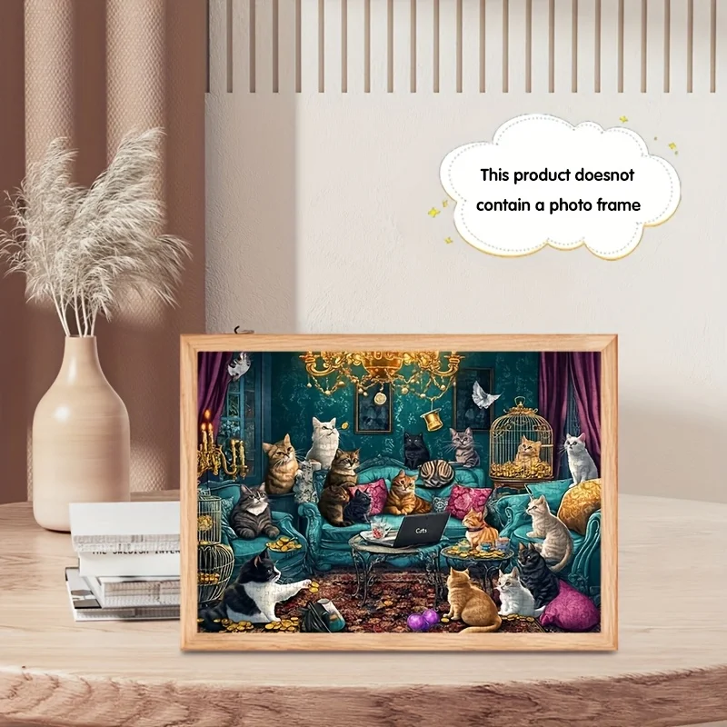 Puzzle per adulti da 1000 pezzi: mini puzzle rettangolare infernale difficile (38X26 cm/14,96X10,24 pollici), con gatti e dorati di lusso