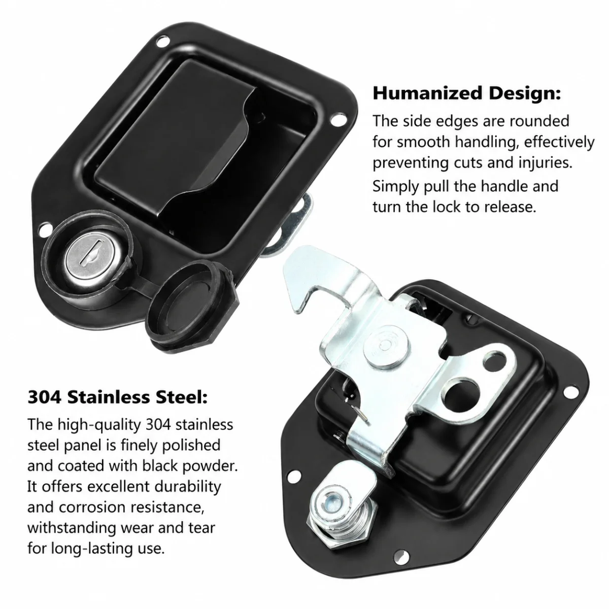 Black stainless steel trailer toolbox lock, suitable for RV and truck trailers